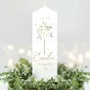 Auf dem Bild ist das Produkt: Taufkerze oder Kerze zur Geburt Junge Mädchen junger Baum Bäumchen pastell mit Namen Datum und Spruch zum Preis von €5.9 abgebildet.