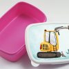 Auf dem Bild ist das Produkt: Brotdose gelber Bagger personalisiert mit Wunschnamen Schule Geschenk Einschulung Geburtstag zum Preis von €19.90 abgebildet.