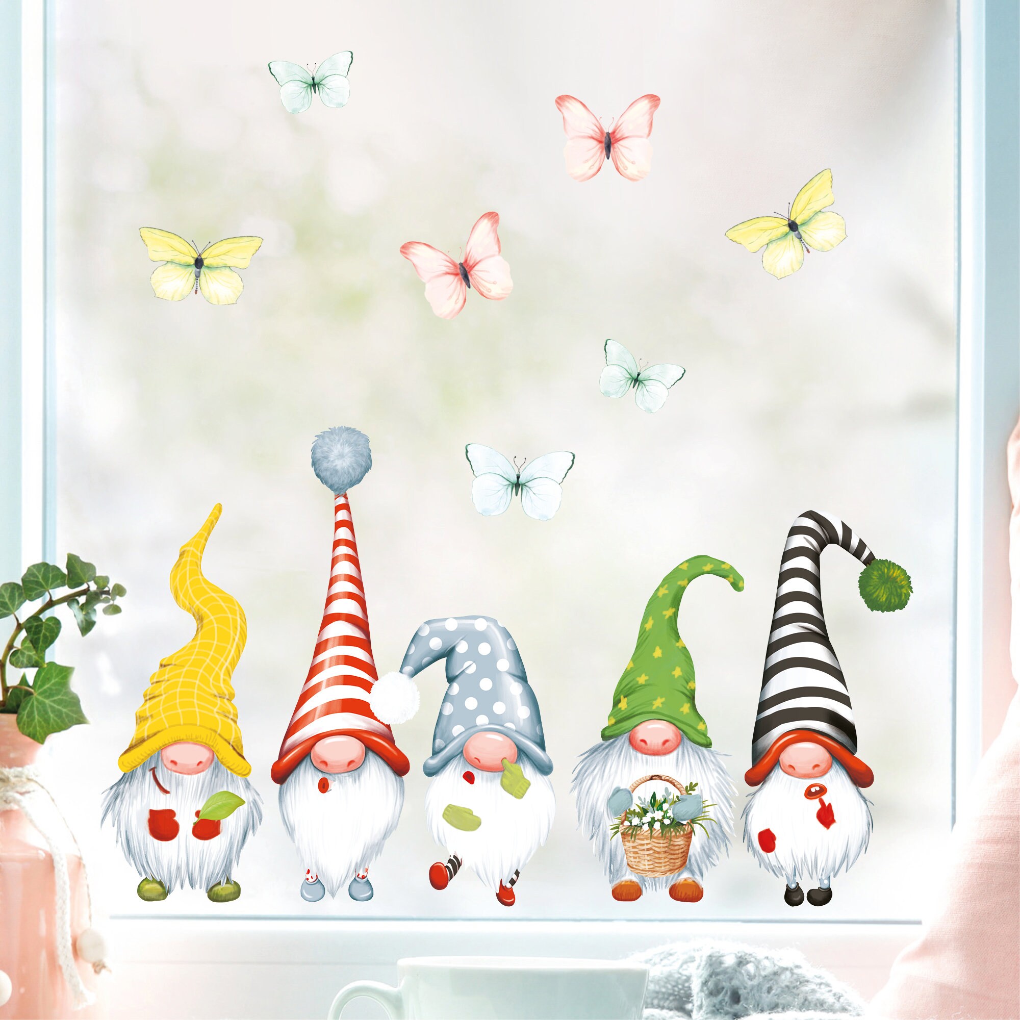 Fensterbild Frühling Ostern 5 Zwerge Schmetterlinge Fensterdeko  Kinderzimmer Kind Frühlingsdeko Osterdeko | Wandtattoo Loft