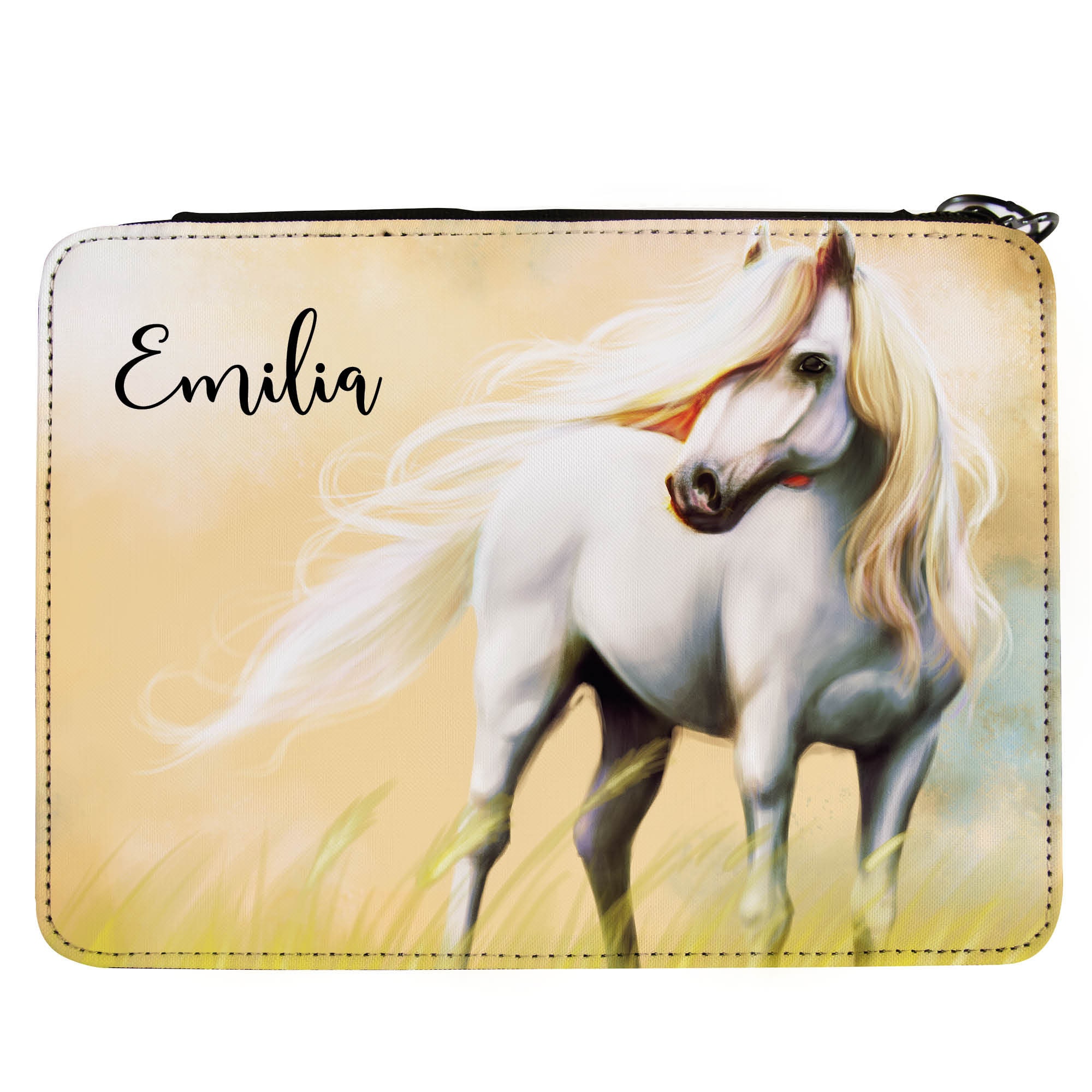 Gefüllte Federtasche Federmäppchen Pferd gelb personalisiert Wunschname Mädchen, Geschenk Geburtstag Einschulung, Einschulungsgeschenk
