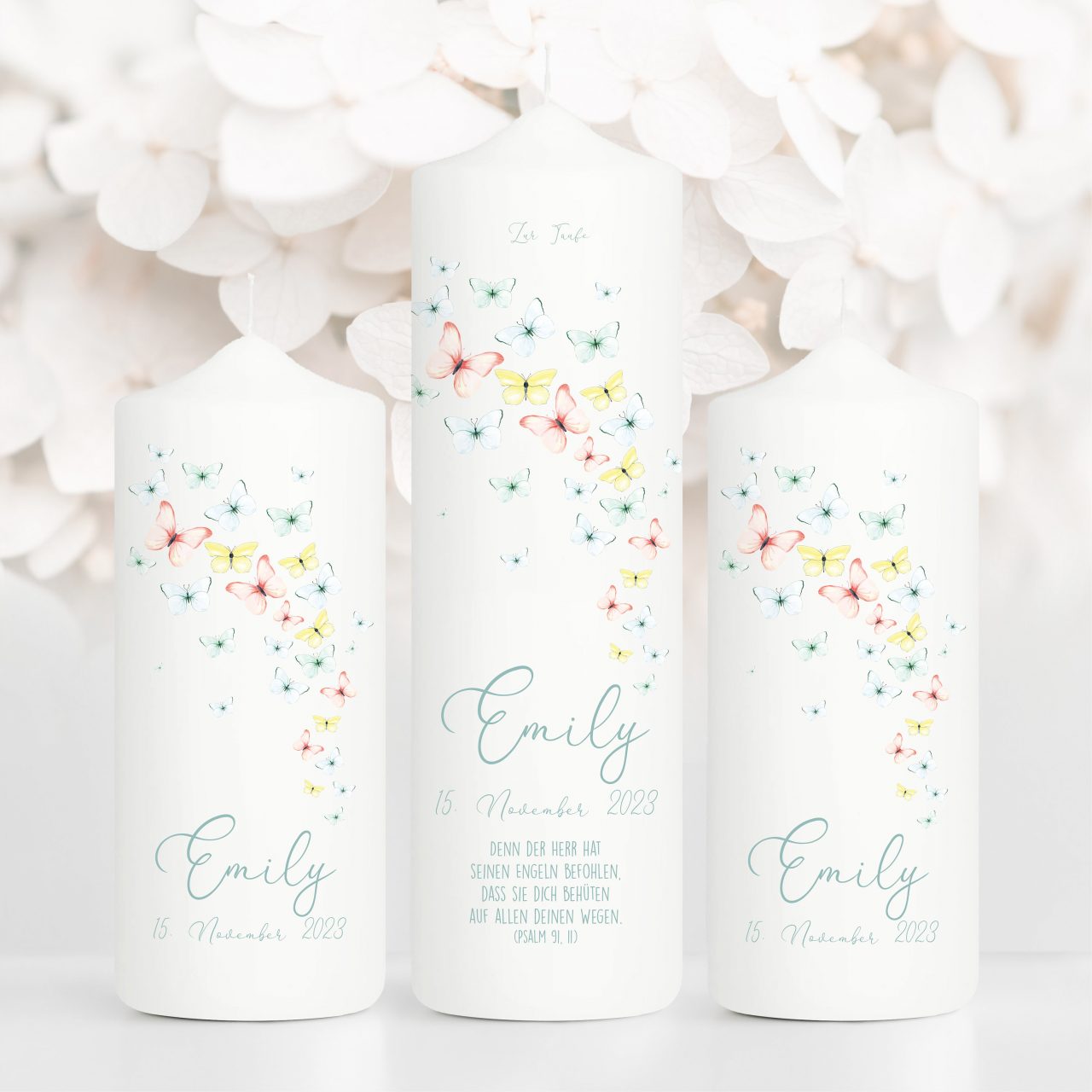 Personalisiertes Wandtattoo Taufkerze - Weiß Mit Rosenkranz