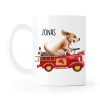 Auf dem Bild ist das Produkt: Kindertasse Tasse Hund im retro Feuerwehrauto personalisiert Wunschname Geschenk zum Geburtstag Einschulungsgeschenk zum Preis von €18.9 abgebildet.
