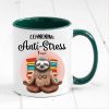 Auf dem Bild ist das Produkt: Tasse bedruckt mit Faultier Lehrerins Anti-Stress Tasse, Geschenk Kaffeetasse Kaffeebecher zum Preis von €18.9 abgebildet.