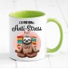 Auf dem Bild ist das Produkt: Tasse bedruckt mit Faultier Lehrerins Anti-Stress Tasse, Geschenk Kaffeetasse Kaffeebecher zum Preis von €18.9 abgebildet.