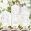 Auf dem Bild ist das Produkt: Taufkerze Kerze Junge Mädchen Kranz aus kleinen Gypsophila Blumen pastell mit Namen, Datum und ggf. Taufspruch zum Preis von €5.90 abgebildet.