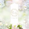 Auf dem Bild ist das Produkt: Taufkerze Kerze Junge Mädchen Kranz aus kleinen Gypsophila Blumen pastell mit Namen, Datum und ggf. Taufspruch zum Preis von €5.90 abgebildet.