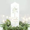 Auf dem Bild ist das Produkt: Taufkerze oder Kerze zur Geburt Junge Mädchen junger Baum Bäumchen pastell mit Namen Datum und Spruch zum Preis von €5.9 abgebildet.