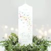 Auf dem Bild ist das Produkt: weiße Taufkerze Kerze zur Taufe oder Geburt mit Schmetterlingen mit Name Datum Taufspruch zum Preis von €5.9 abgebildet.