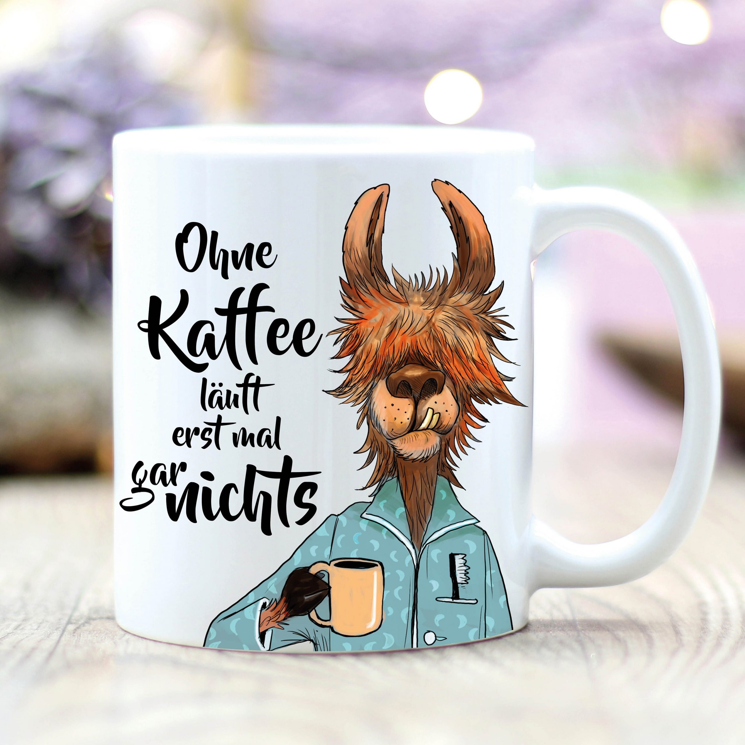 Bedruckte Keramik Tasse Lama Alpaka Ohne Kaffee läuft erstmal gar nichts Geschenk Geburtstag