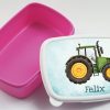 Auf dem Bild ist das Produkt: personalisierbare Brotdose grüner Traktor Trecker Auto Wunschnamen Schule Geschenk Einschulung Geburtstag zum Preis von €19.90 abgebildet.