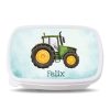 Auf dem Bild ist das Produkt: personalisierbare Brotdose grüner Traktor Trecker Auto Wunschnamen Schule Geschenk Einschulung Geburtstag zum Preis von €19.90 abgebildet.