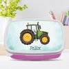 Auf dem Bild ist das Produkt: personalisierbare Brotdose grüner Traktor Trecker Auto Wunschnamen Schule Geschenk Einschulung Geburtstag zum Preis von €19.90 abgebildet.