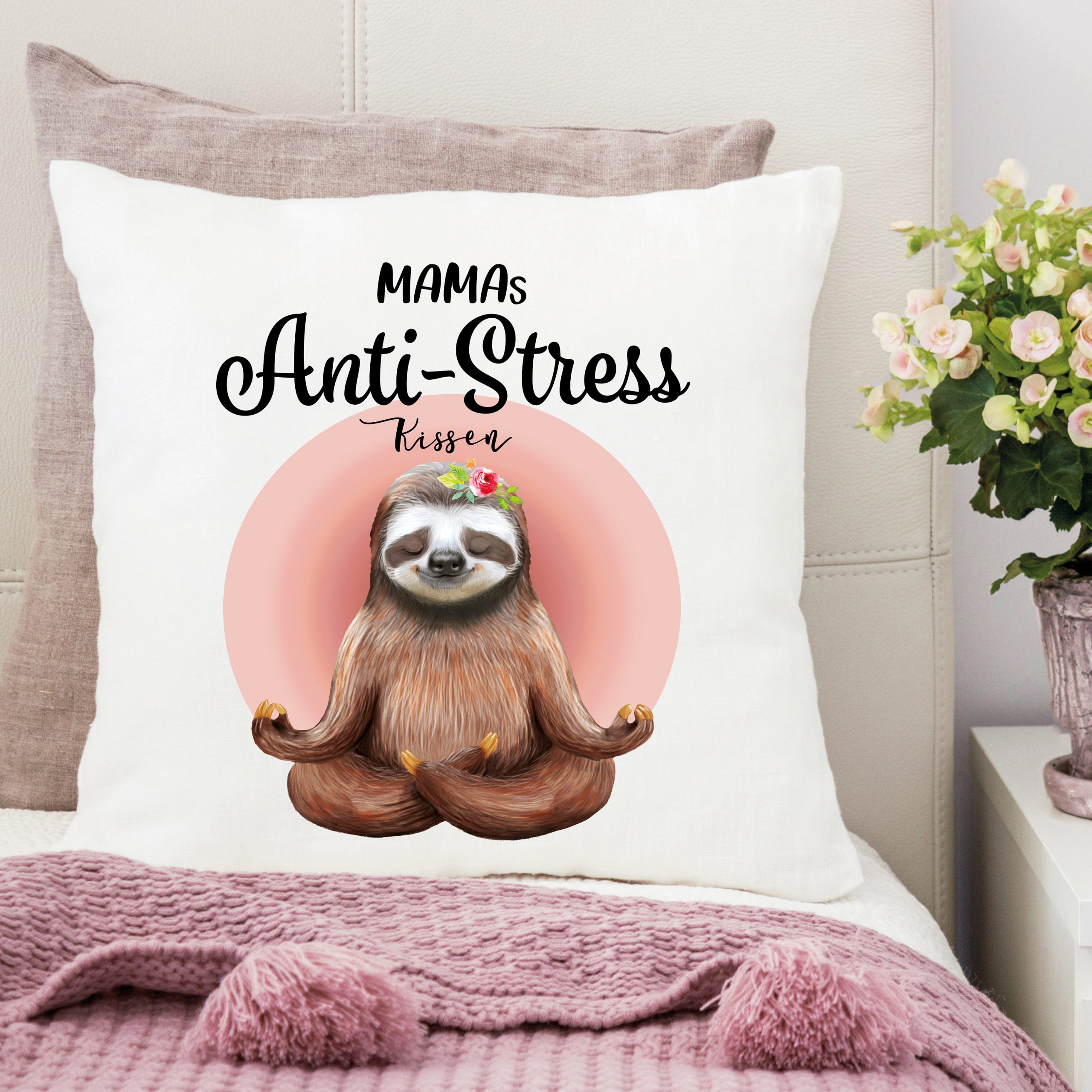 Deko Kissen Anti Stress Mama Yoga Geschenk Geburtstag Muttertagsgeschenk Polyester mit Füllung 40 x 40 cm