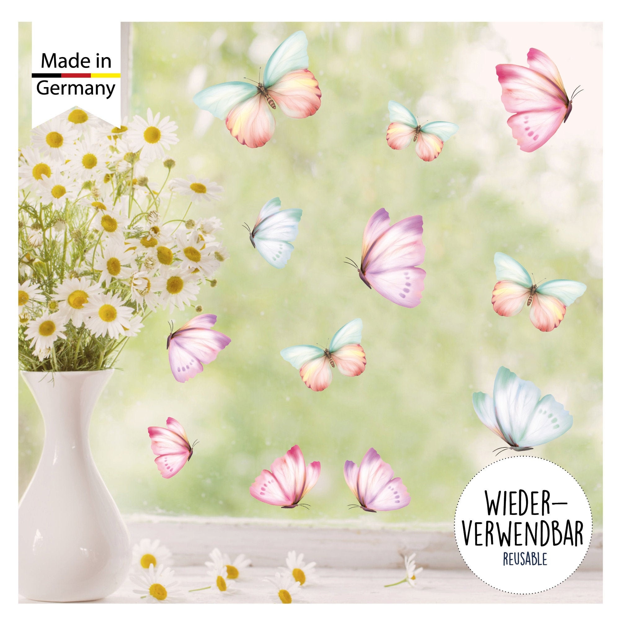 Fensterbild Frühling Ostern 25 bunte wiederverwendbare Schmetterlinge im Set Fensterdeko Kinderzimmer Kind, Frühlingsdeko