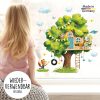 Auf dem Bild ist das Produkt: Fensterbild Frühling Ostern Baumhaus Eule Fuchs Schmetterlinge Fensterdeko Kinderzimmer Kind zum Preis von €14.9 abgebildet.