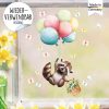 Auf dem Bild ist das Produkt: Fensterbild Frühling Ostern Waschbär Luftballons Schmetterlinge Fensterdeko Kinderzimmer Kind, Frühlingsdeko, Osterdeko zum Preis von €14.9 abgebildet.