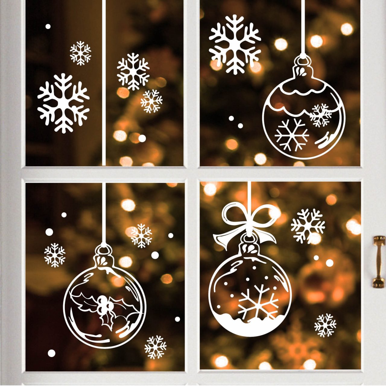 Weihnachts Fensterbilder Set – 10 Blatt Selbstklebend, Mit Schneeflocken & Motiven, Weiß