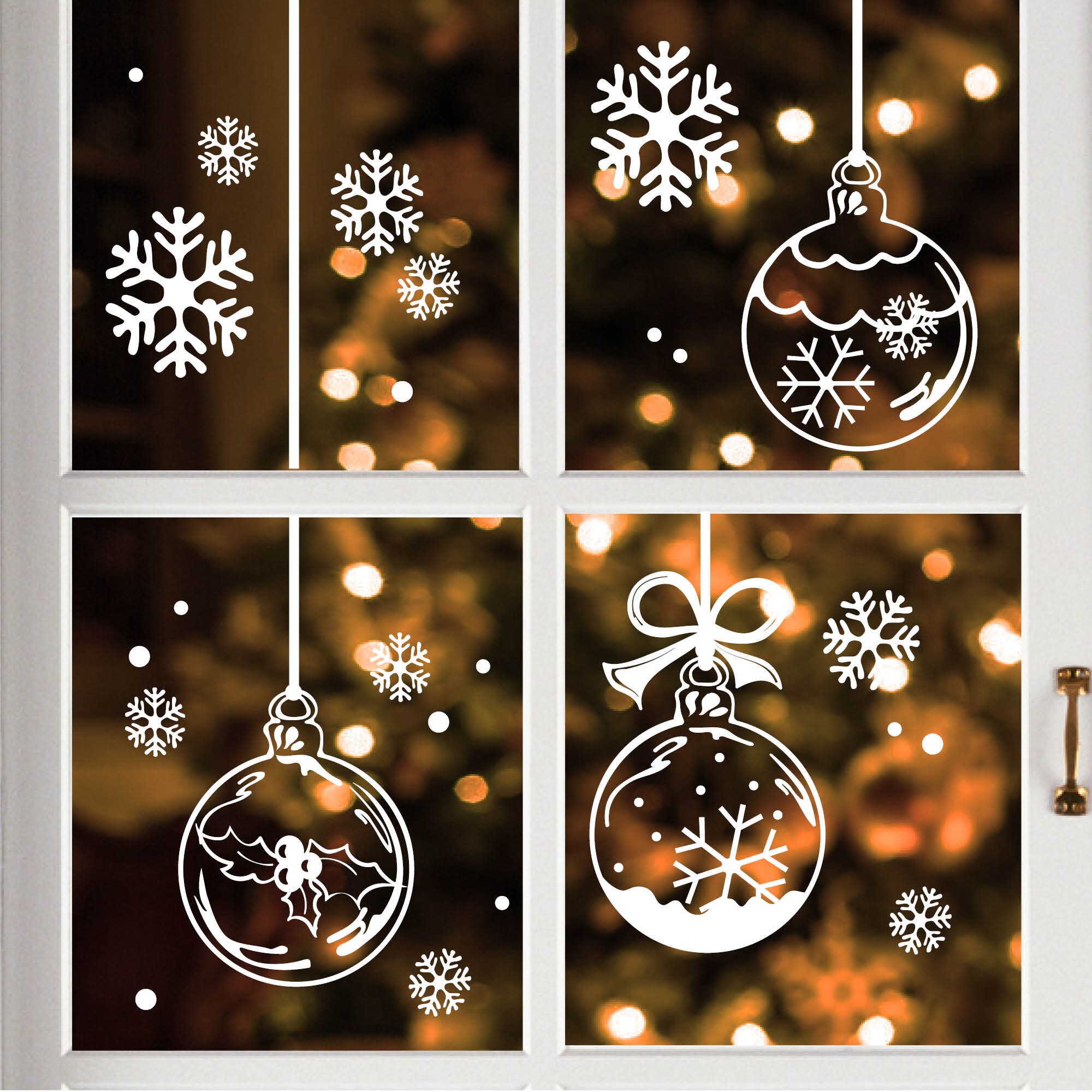 Fensterbild Weihnachten Winter Weihnachtskugeln Schneeflocken  wiederverwendbar Fensterdeko Advent