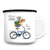 Auf dem Bild ist das Produkt: Kindertasse Emaille Becher Junge auf dem Fahrrad Schulkind Einschulung Geschenk Schulkind, Schulanfang Wunschname zum Preis von €18.9 abgebildet.