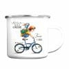 Auf dem Bild ist das Produkt: Kindertasse Emaille Becher Junge auf dem Fahrrad Schulkind Einschulung Geschenk Schulkind, Schulanfang Wunschname zum Preis von €18.9 abgebildet.