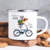 Auf dem Bild ist das Produkt: Kindertasse Emaille Becher Junge auf dem Fahrrad Schulkind Einschulung Geschenk Schulkind, Schulanfang Wunschname zum Preis von €18.9 abgebildet.