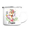 Auf dem Bild ist das Produkt: Kindertasse Emaille Becher Pferd Blumen rosa Mädchen, personalisiert mit Wunschnamen, Schulkind Einschulung, Geschenk Geburtstag zum Preis von €18.9 abgebildet.