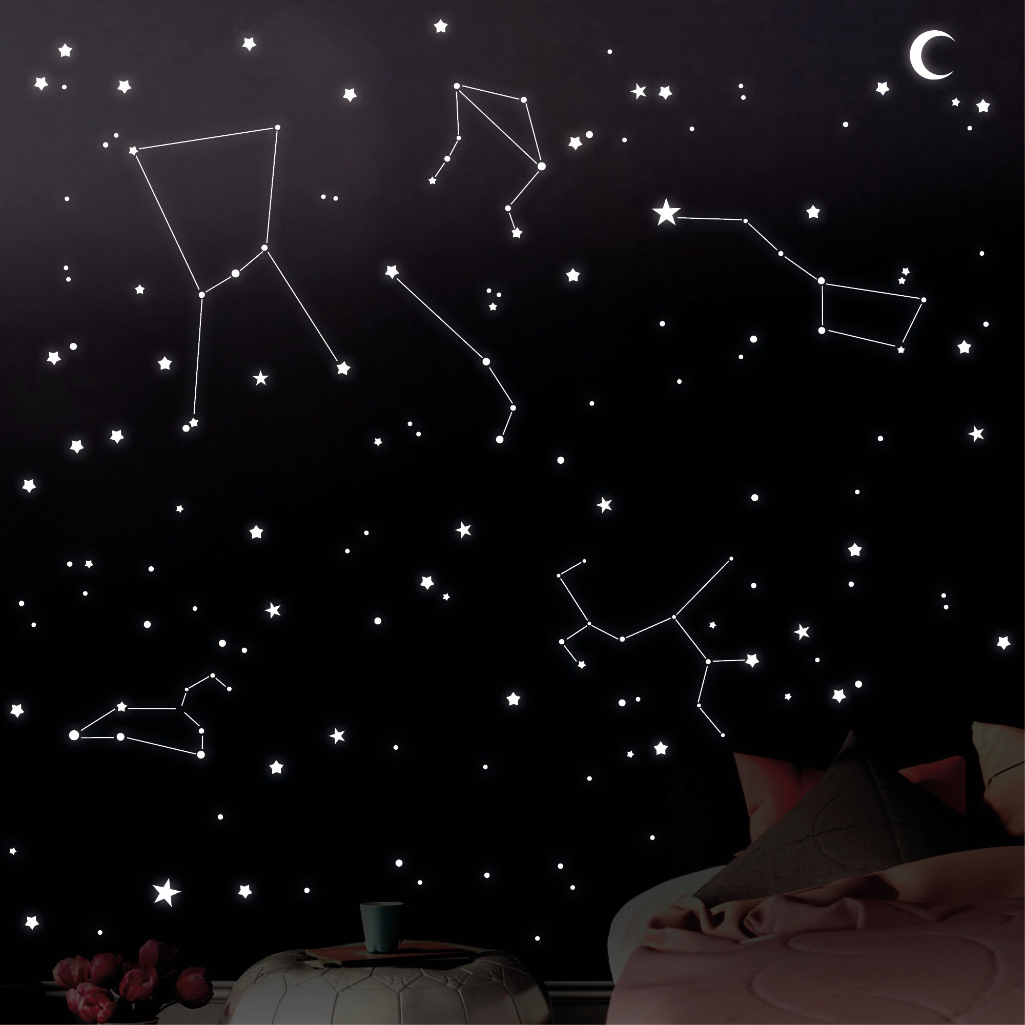 Leuchtaufkleber Kinderzimmer Sternzeichen  leuchtend, Wanddekoration Sterne