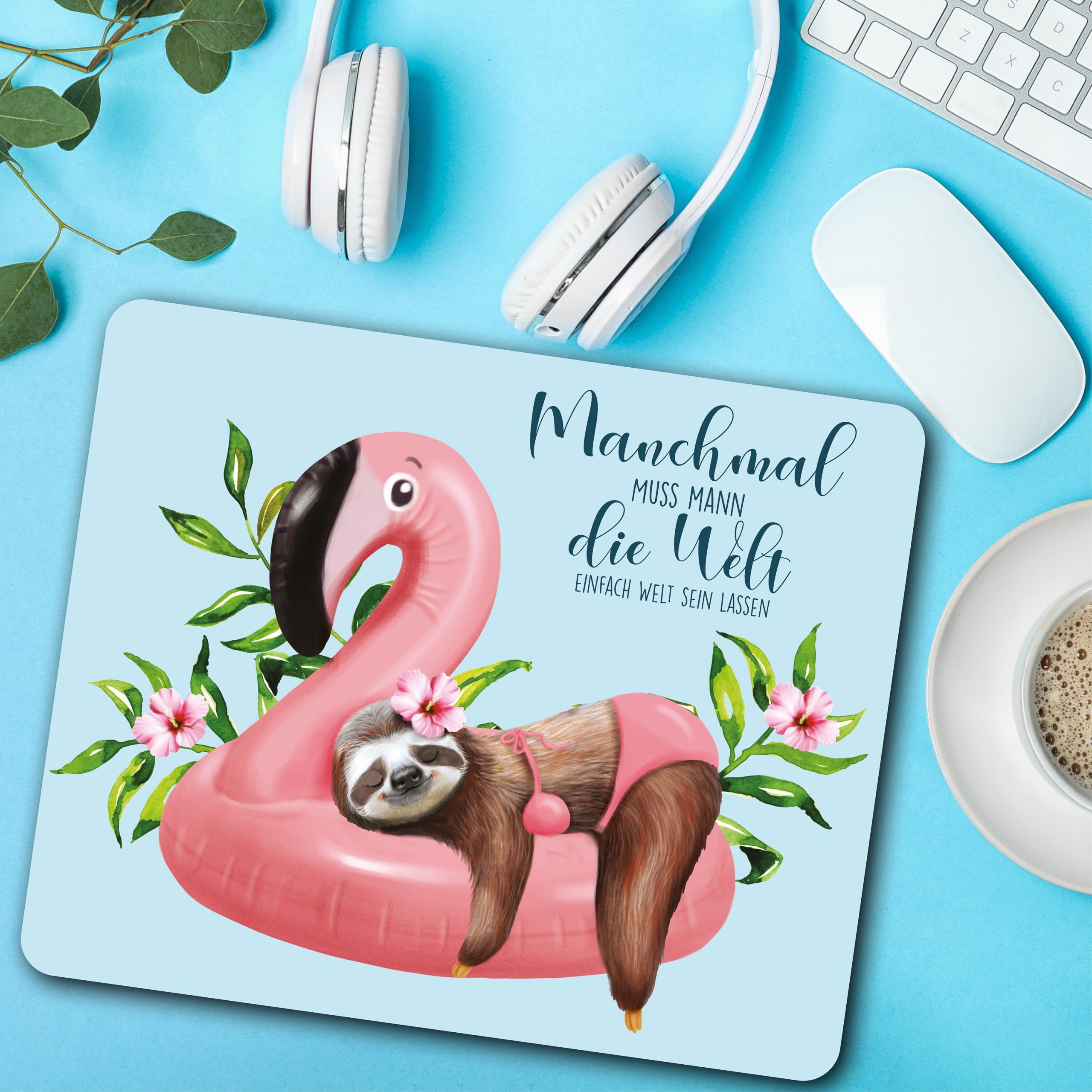 Mauspad Mousepad Faultier und Flamingo mit Spruch Home-Office-Dekor Büro Mitarbeitergeschenk