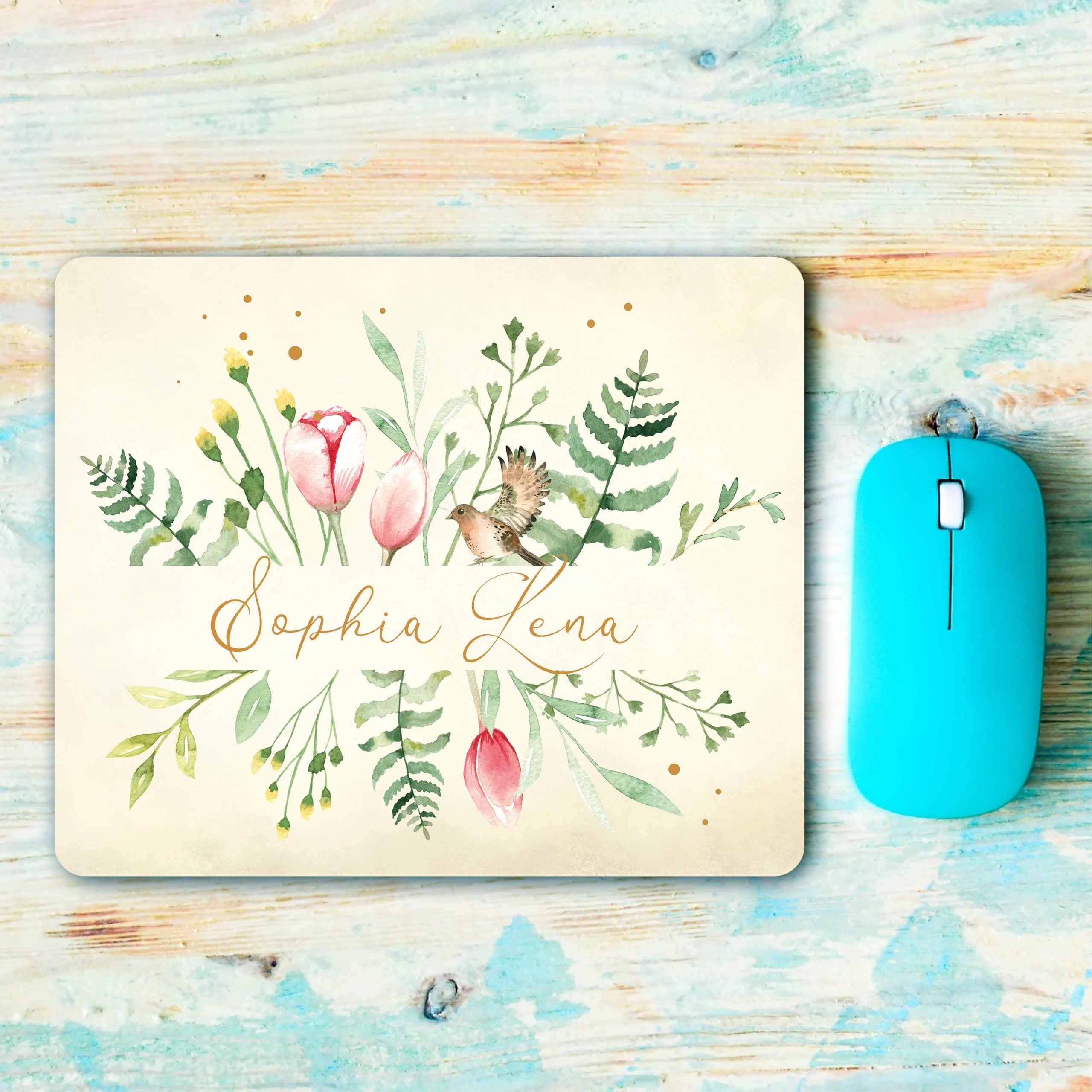 Mauspad Mousepad floral Wildblumen, personalisiertes Geschenk Geburtstag Büro