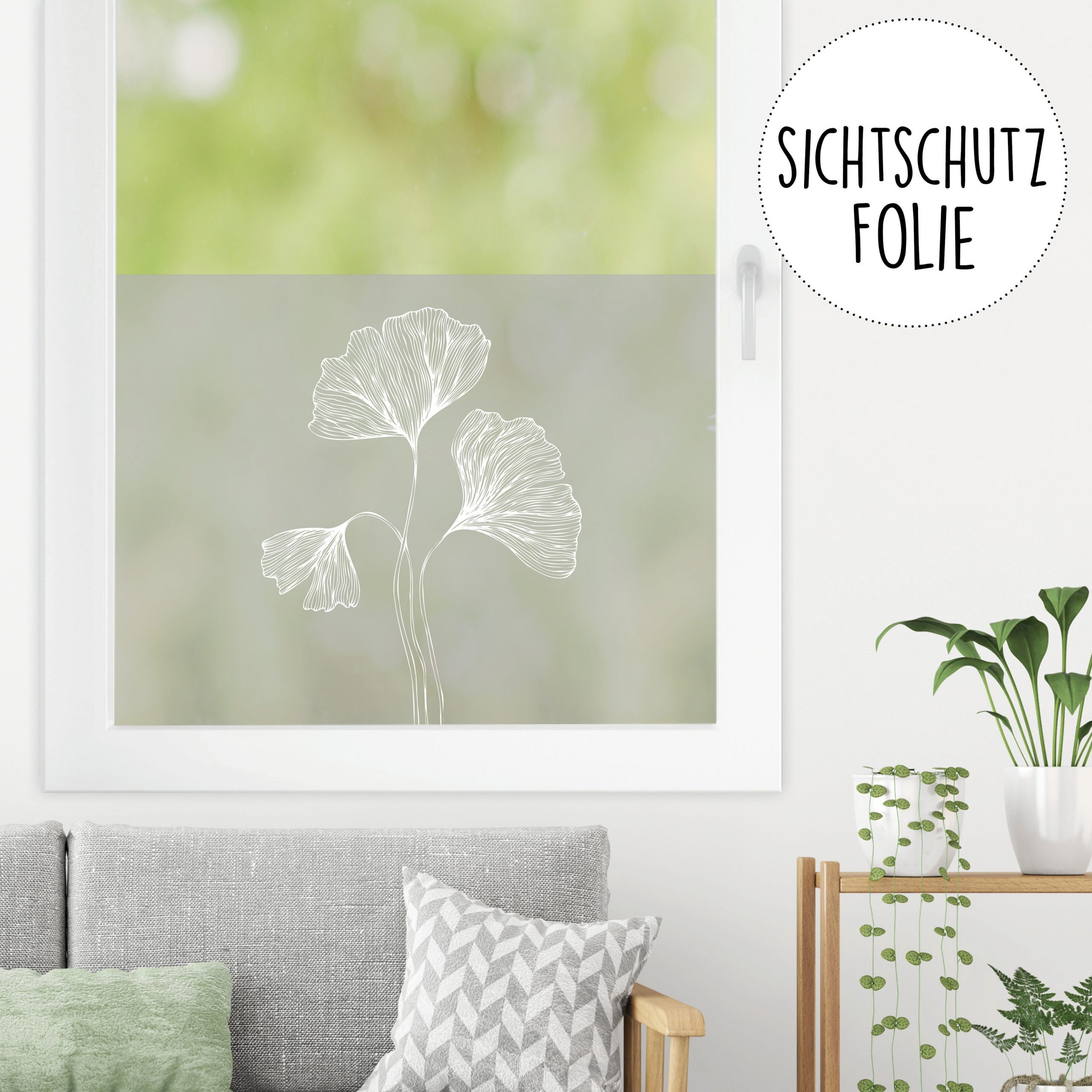 Sichtschutzfolie Ginkgo florale Fensterfolie Fensterdeko