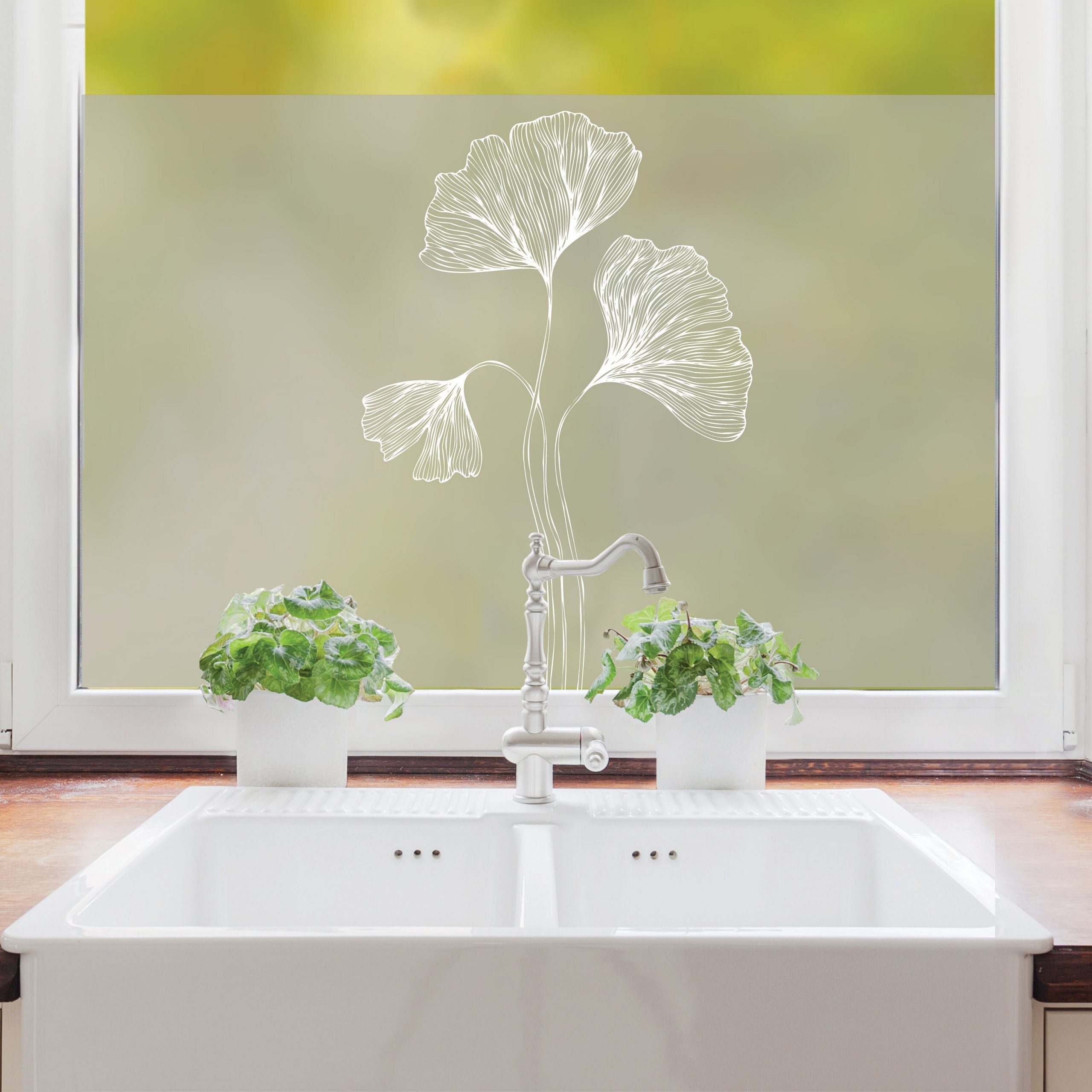 Sichtschutzfolie Ginkgo florale Fensterfolie Fensterdeko Milchglasfolie Sichtschutz