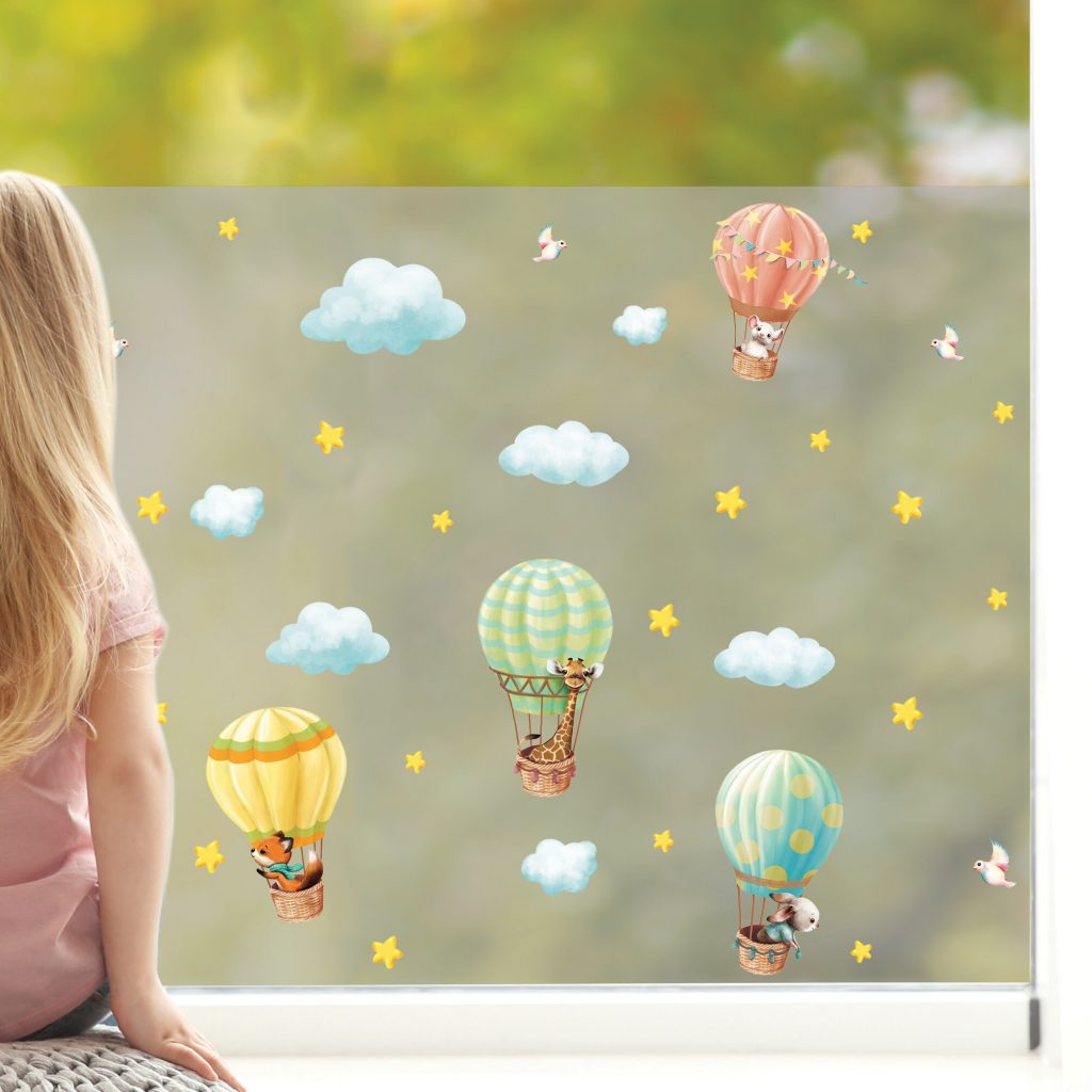 Retro Heißluftballon Fensteraufkleber - Doppelseitige Deko Für Kinderzimmer