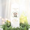 Auf dem Bild ist das Produkt: Taufkerze oder Kerze zur Geburt Junge Mädchen Elefant mit Blätterkranz pastell mit Namen, Datum Uhrzeit, Gewicht, Größe und Spruch zum Preis von €5.9 abgebildet.