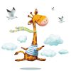 Auf dem Bild ist das Produkt: Wandtattoo Kinderzimmer bunt Mädchen Junge Giraffe Wolken Möwen Vögel Dekoration Babyzimmer blau zum Preis von €24.9 abgebildet.