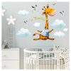 Auf dem Bild ist das Produkt: Wandtattoo Kinderzimmer bunt Mädchen Junge Giraffe Wolken Möwen Vögel Dekoration Babyzimmer blau zum Preis von €24.9 abgebildet.