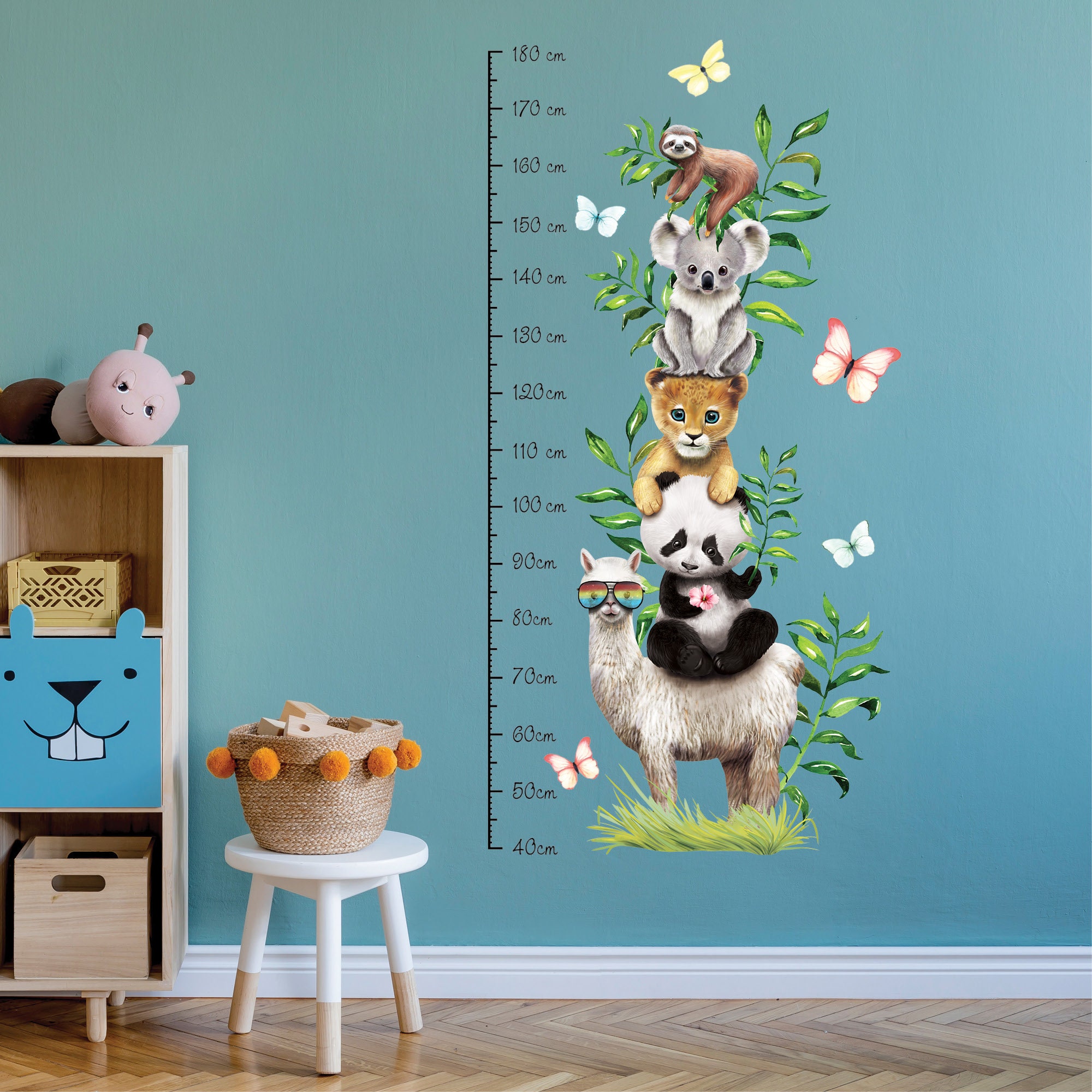 Wandtattoo Kinderzimmer bunte Messlatte Exotische Tiere Dschungel 40 – 180  cm Dekoration Babyzimmer | Wandtattoo Loft | Wandtattoos