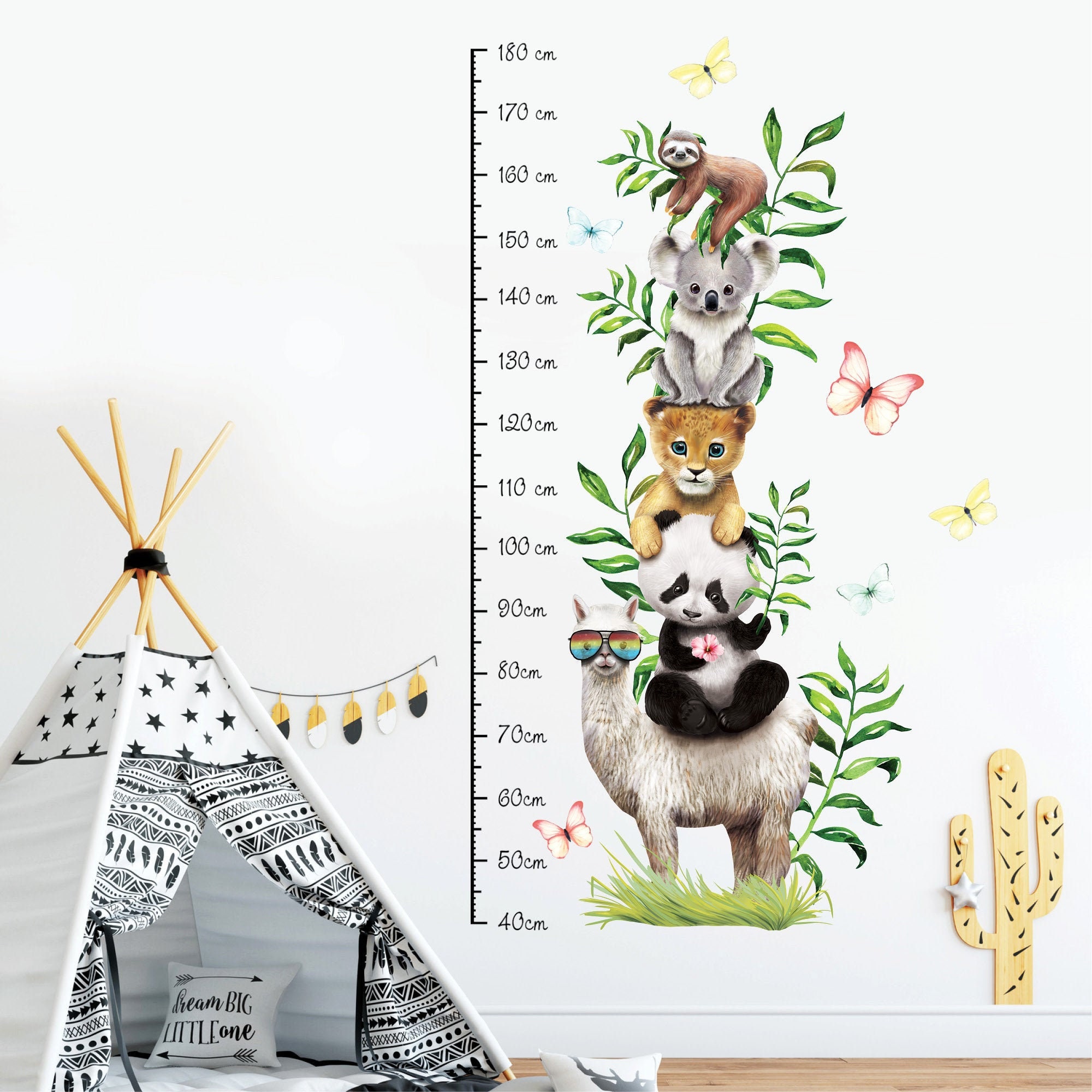 Wandtattoo Kinderzimmer bunte Messlatte Exotische Tiere Dschungel  40 – 180 cm Dekoration Babyzimmer