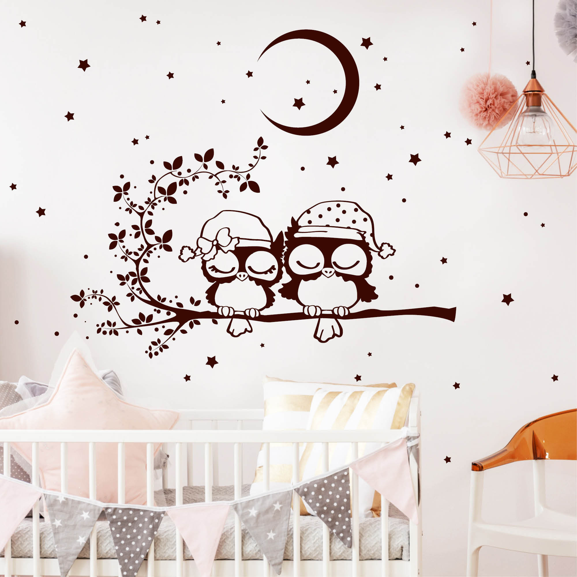 Wandtattoo Kinderzimmer Schlafende Eulen Eule auf Ast Dekoration Babyzimmer