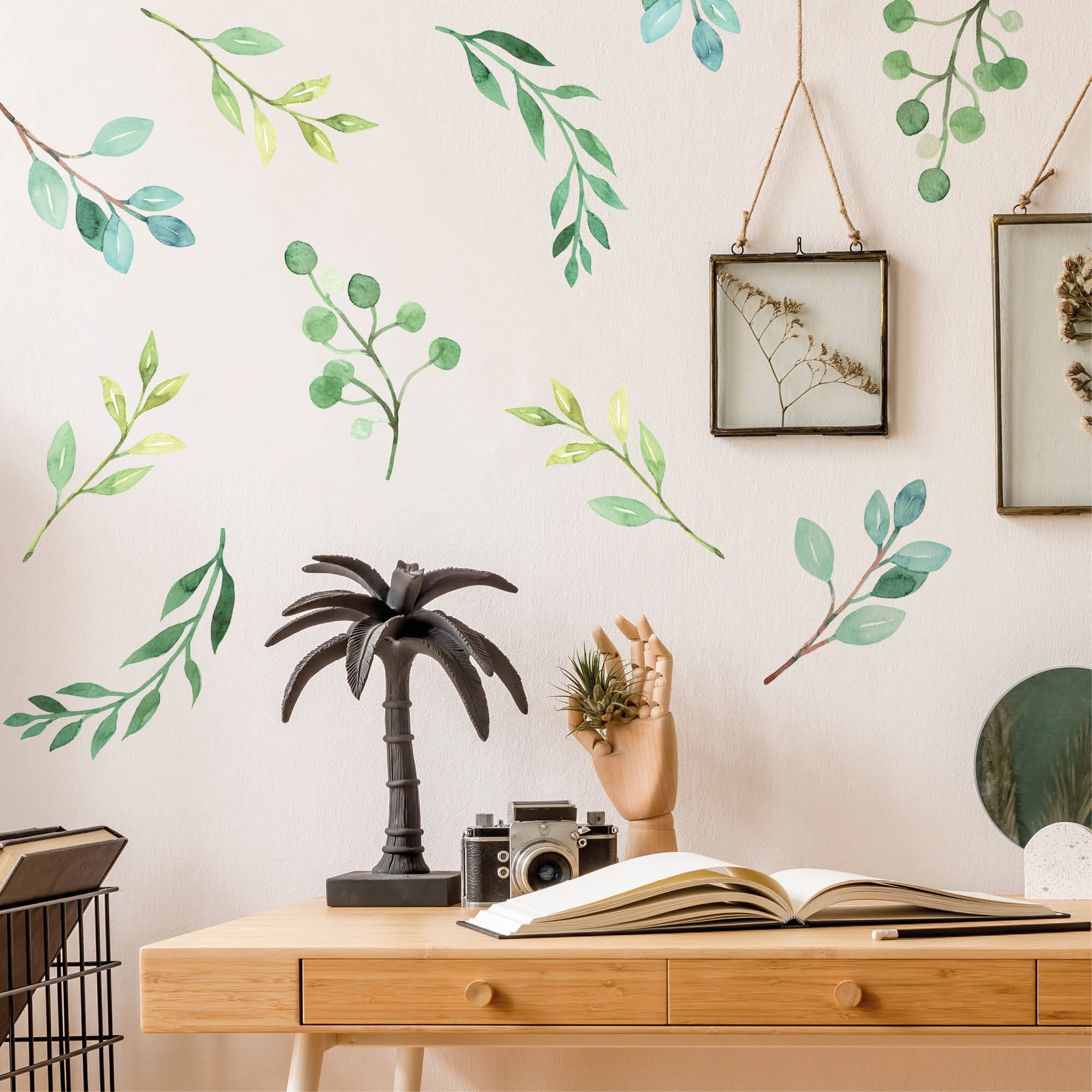 Wandtattoo Kinderzimmer Wohnzimmer grüne Zweige Blätter Palmenblätter bunt  | Wandtattoo Loft