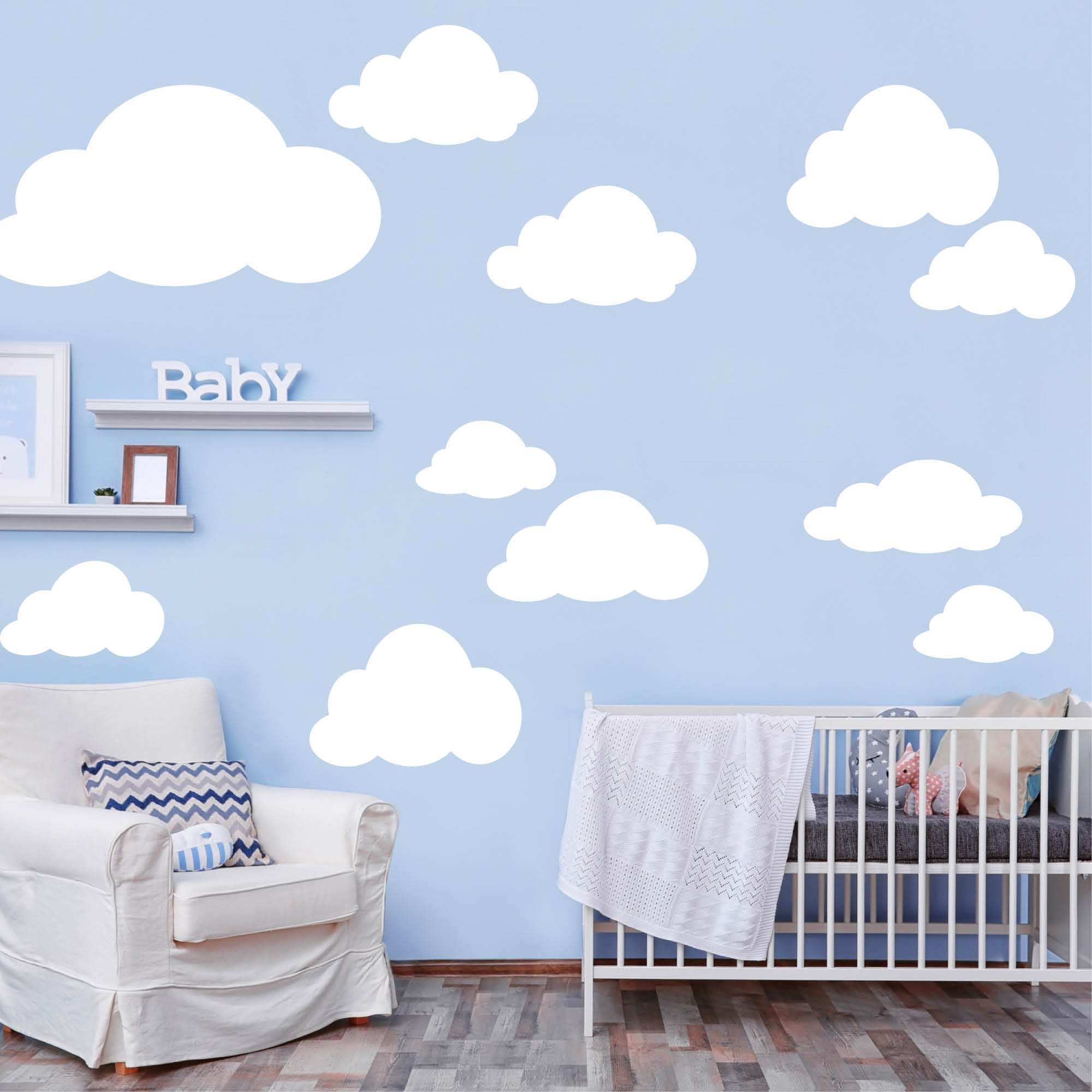 Wandtattoo Wolken Set Wandtattoo XXL Loft Kinderzimmer, – Farbe | Wandtattoo Babyzimmer Dekoration weiß