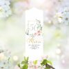 Auf dem Bild ist das Produkt: Weiße Geburtstagskerze mit einem Rahmen grünen Blättern und rosa Blüten personalisiertes Geburtstagsgeschenk Spruch zum Preis von €5.9 abgebildet.