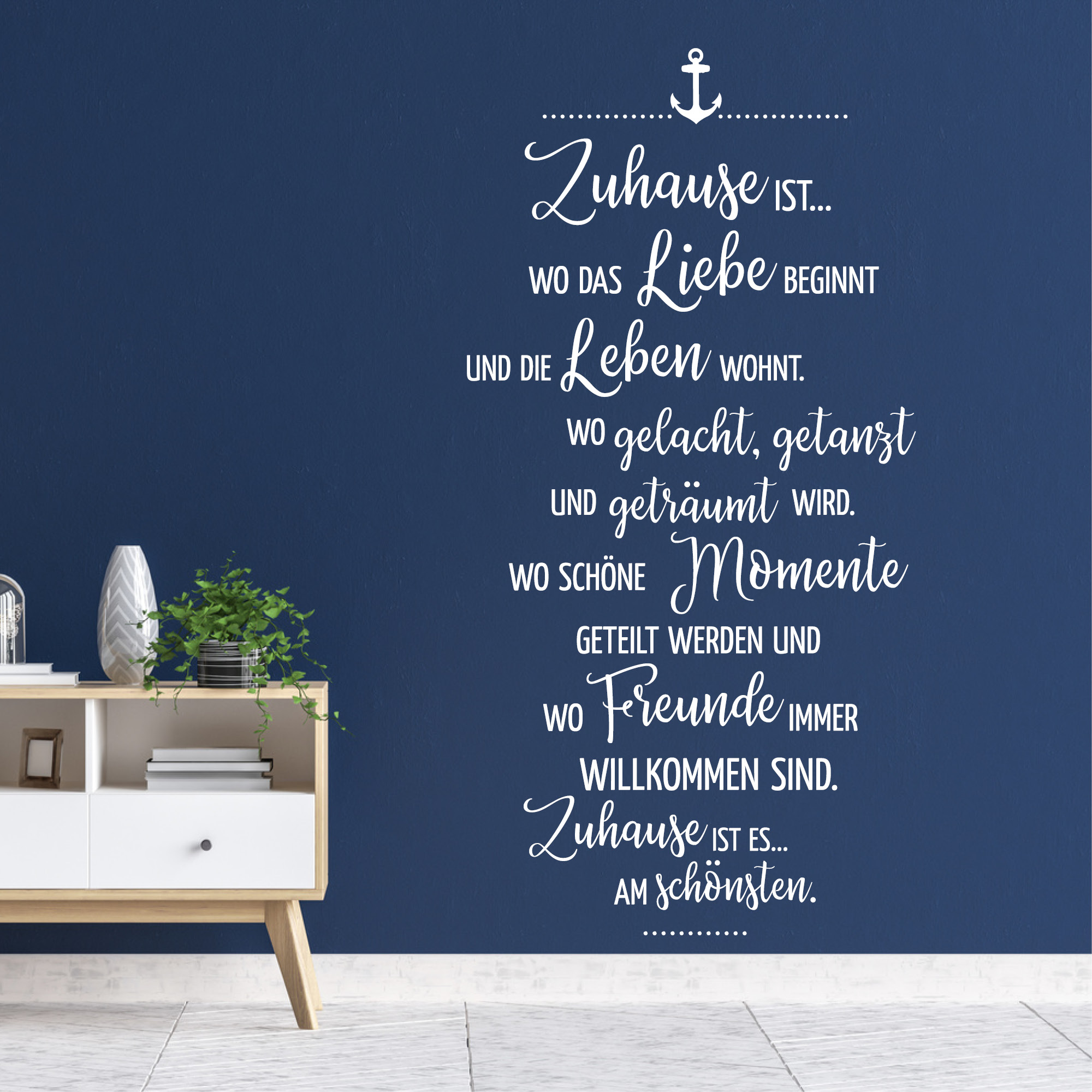 Wandtattoo Spruch Zuhause ist maritim Wandaufkleber Anker Zitat Wohnzimmer Familie