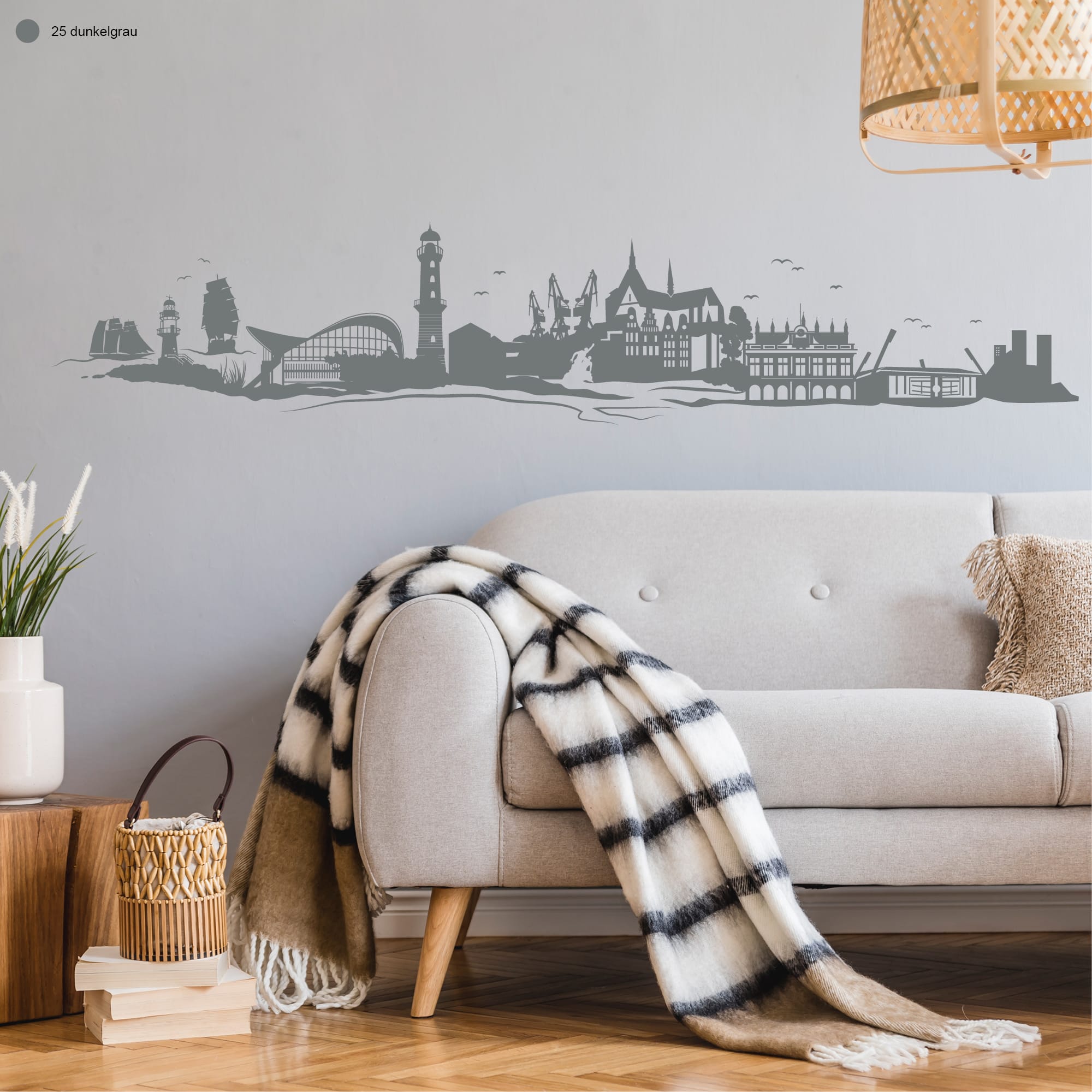 Auf dem Bild ist das Produkt: Wandtattoo Skyline Rostock Hansestadt Wandaufkleber Heimat Heimatliebe Ostsee zum Preis von €16.90 abgebildet.