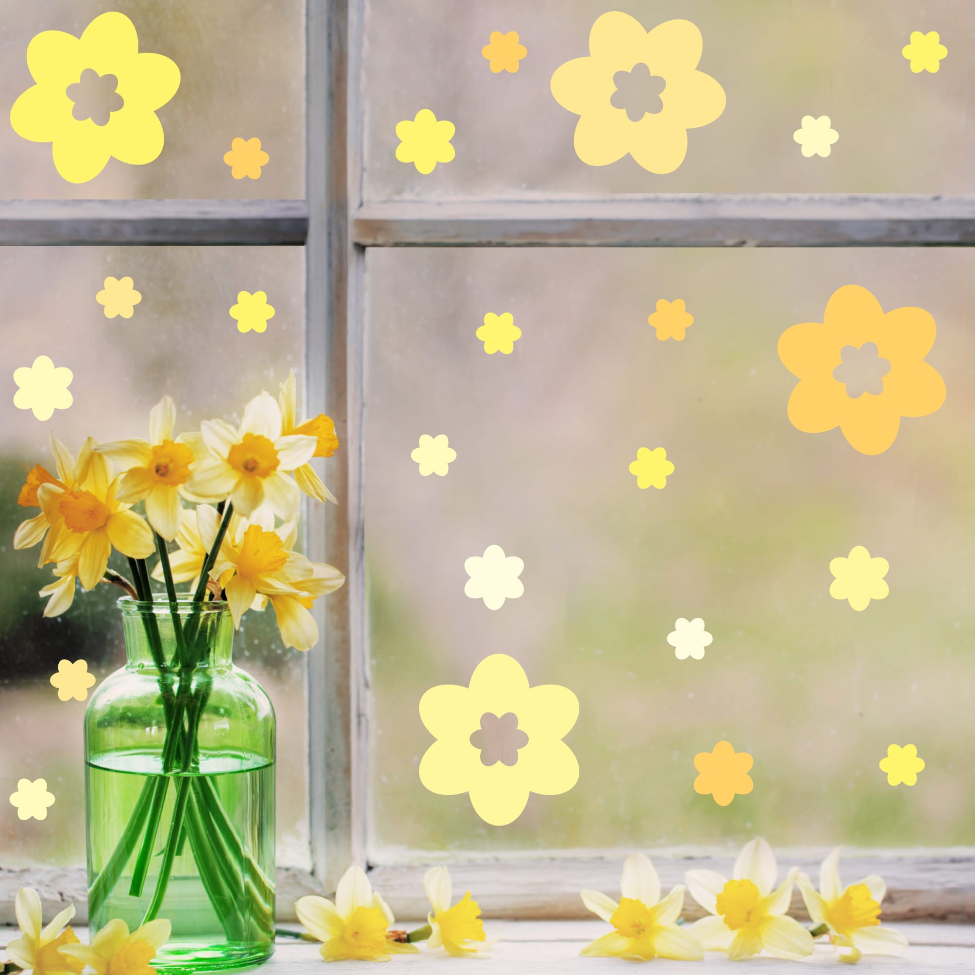 Fensterbild Frühling Blüten pastell 30teilig Pastellfarben wiederverwendbar, Dekoration Ostern Frühling