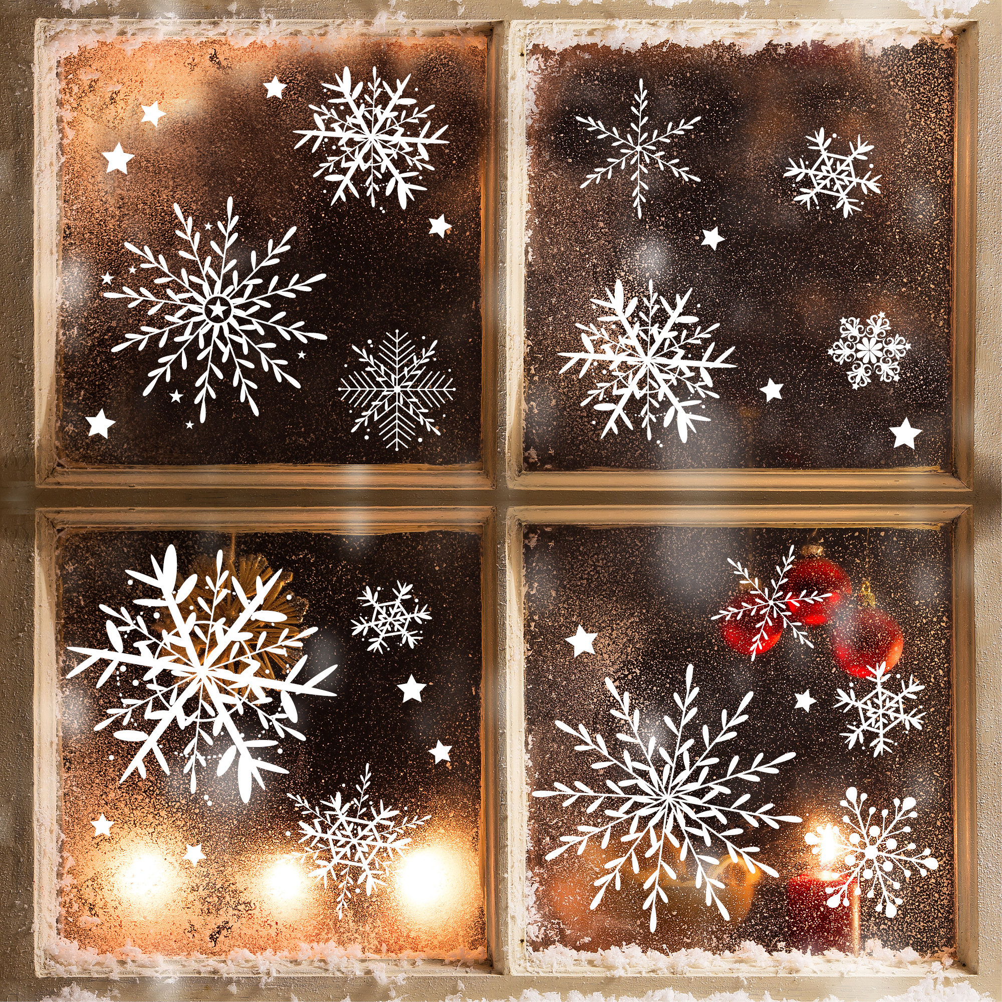 Fensterbild Weihnachten Winter Filigrane Schneeflocken im Set Fensteraufkleber Wiederverwendbar