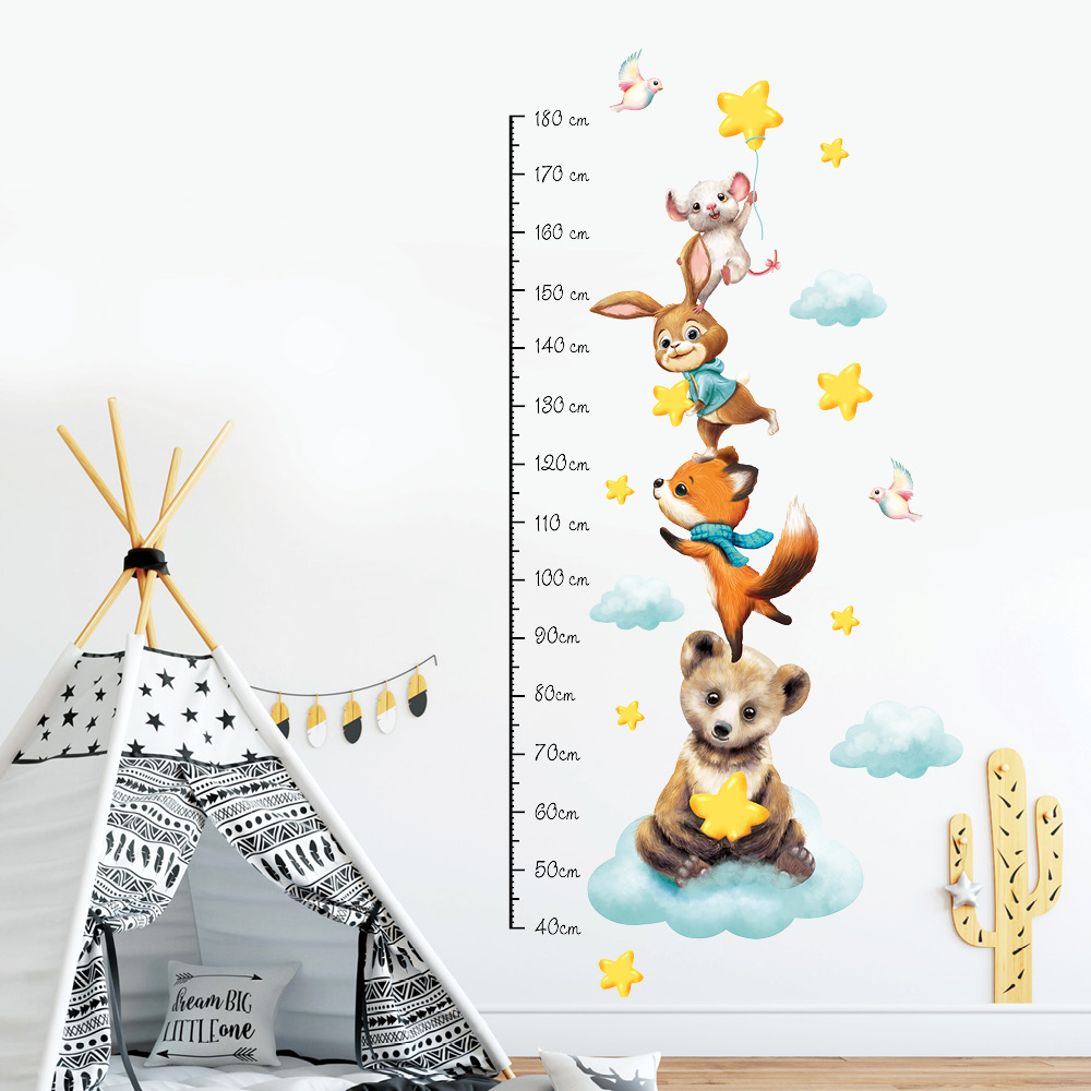 Wandtattoo Kinderzimmer Messlatte Tiere Pyramide Größe messen 40 – 180 cm, Dekoration Babyzimmer