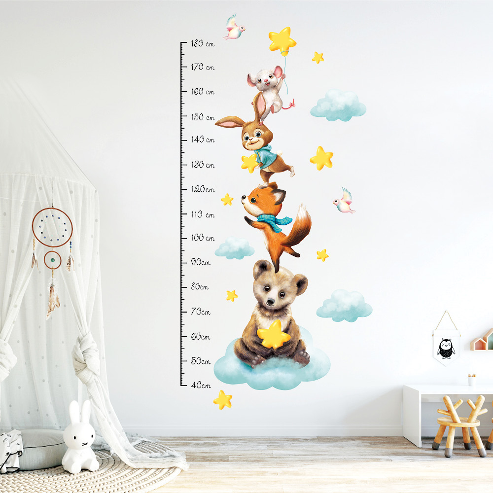 Wandtattoo Kinderzimmer Messlatte Tiere Pyramide Größe messen 40 – 180 cm,  Dekoration Babyzimmer