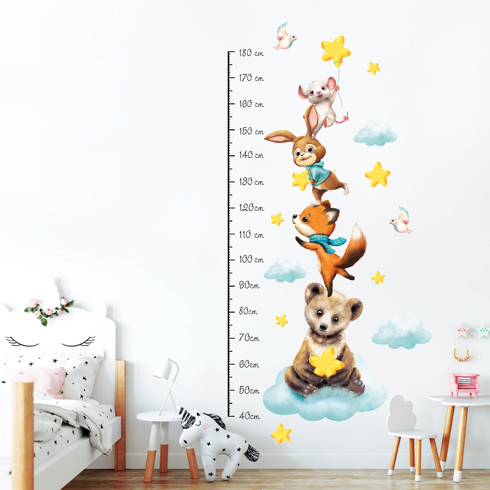 Auf dem Bild ist das Produkt: Wandtattoo Kinderzimmer Messlatte Tiere Pyramide Größe messen 40 – 180 cm, Dekoration Babyzimmer zum Preis von €29.9 abgebildet.
