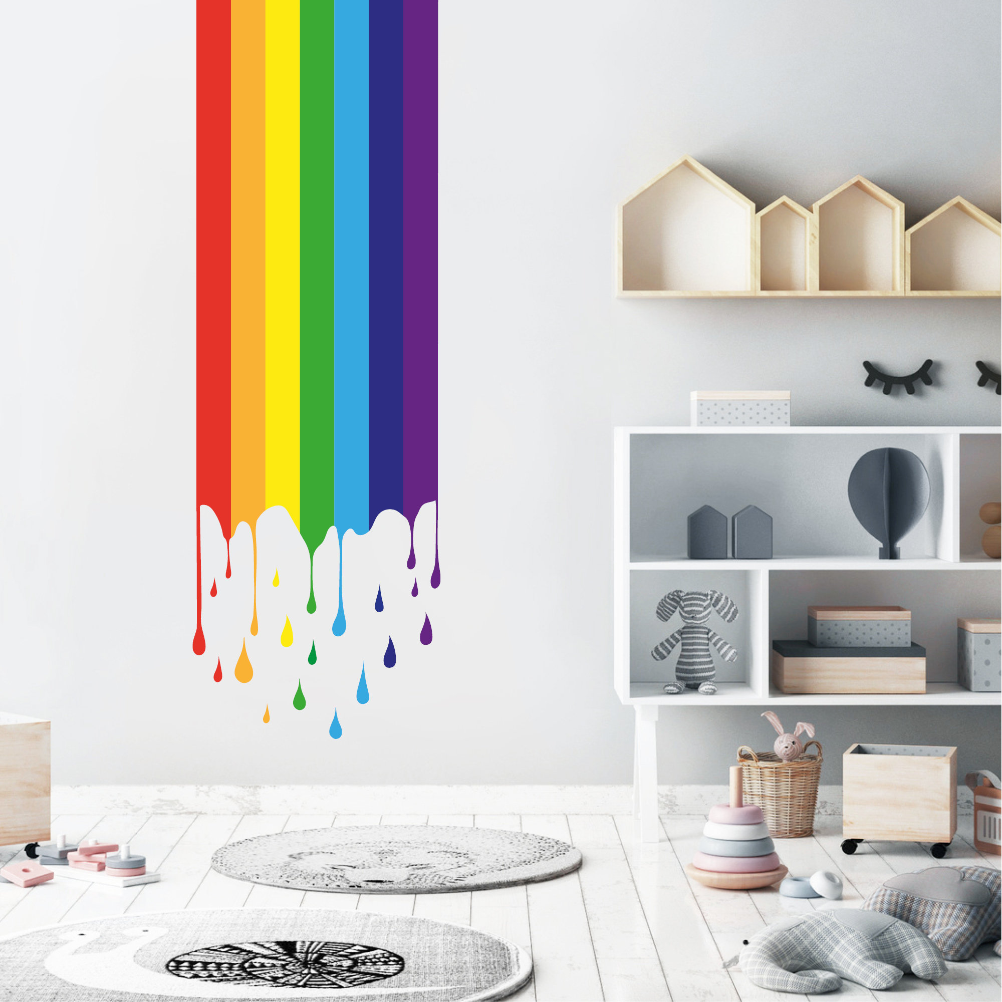 Wandtattoo Regenbogen Sticker Tropfen Deko Kinderzimmer Mädchen Junge bunt Pastellfarben Wandaufkleber, Kinderzimmerdekoration