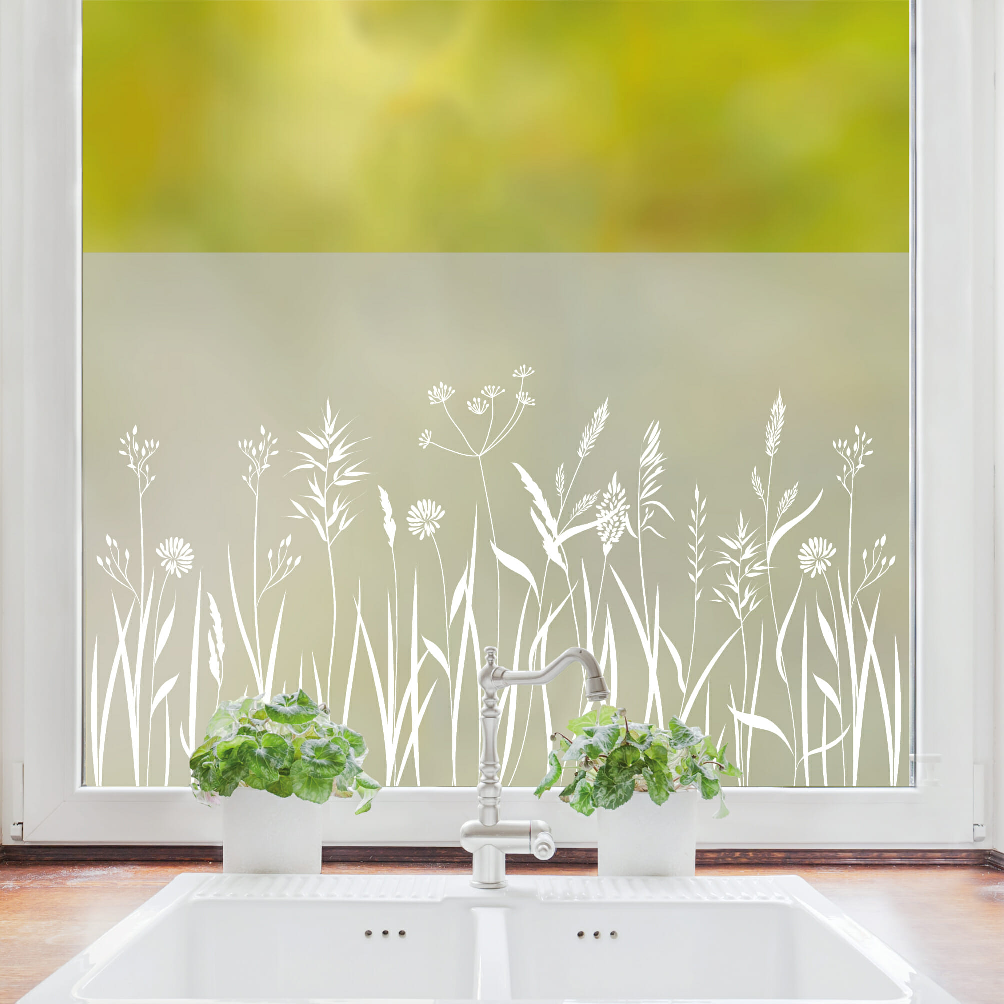 Sichtschutzfolie Blumenwiese Wiese Blumen Fensterfolie Fensterdeko Milchglasfolie Wiederverwendbar